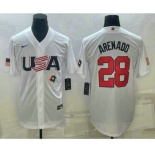 Men's USA Baseball #28 Nolan Arenado Number 2023 White World Baseball Classic Replica Stitched Jersey1