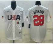 Men's USA Baseball #28 Nolan Arenado Number 2023 White World Baseball Classic Replica Stitched Jersey1