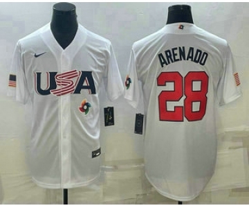 Men's USA Baseball #28 Nolan Arenado Number 2023 White World Baseball Classic Replica Stitched Jersey1