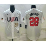 Mens USA Baseball #28 Nolan Arenado Number 2023 White World Baseball Classic Replica Stitched Jersey