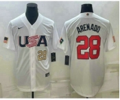 Men's USA Baseball #28 Nolan Arenado Number 2023 White World Baseball Classic Replica Stitched Jersey