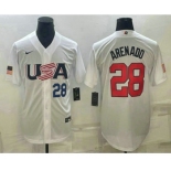 Men's USA Baseball #28 Nolan Arenado Number 2023 White World Baseball Classic Replica Stitched Jerseys