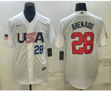 Men's USA Baseball #28 Nolan Arenado Number 2023 White World Baseball Classic Replica Stitched Jerseys