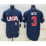 Men's USA Baseball #3 Mookie Betts 2023 Navy World Baseball Classic Stitched Jersey