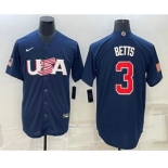 Men's USA Baseball #3 Mookie Betts 2023 Navy World Baseball Classic Stitched Jerseys