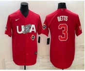 Men's USA Baseball #3 Mookie Betts 2023 Red World Classic Stitched Jersey