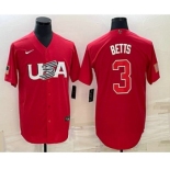 Men's USA Baseball #3 Mookie Betts 2023 Red World Classic Stitched Jerseys