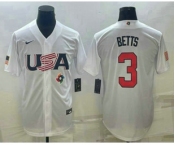 Men's USA Baseball #3 Mookie Betts 2023 White World Baseball Classic Replica Stitched Jerseys