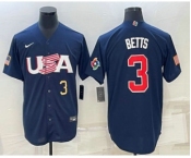 Men's USA Baseball #3 Mookie Betts Number 2023 Navy World Baseball Classic Stitched Jersey