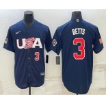 Men's USA Baseball #3 Mookie Betts Number 2023 Navy World Baseball Classic Stitched Jerseys