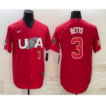 Men's USA Baseball #3 Mookie Betts Number 2023 Red World Classic Stitched Jersey