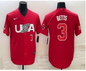 Men's USA Baseball #3 Mookie Betts Number 2023 Red World Classic Stitched Jersey