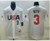 Men's USA Baseball #3 Mookie Betts Number 2023 White World Baseball Classic Replica Stitched Jerseys