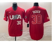 Men's USA Baseball #30 Kyle Tucker Number 2023 Red World Classic With Patch Stitched Jersey2