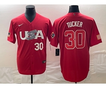 Men's USA Baseball #30 Kyle Tucker Number 2023 Red World Classic With Patch Stitched Jersey2