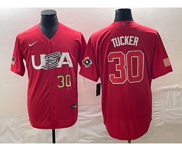 Men's USA Baseball #30 Kyle Tucker Number 2023 Red World Classic With Patch Stitched Jersey