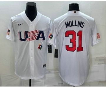 Men's USA Baseball #31 Cedric Mullins 2023 White World Classic Stitched Jerseys