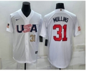 Men's USA Baseball #31 Cedric Mullins Number 2023 White World Classic Stitched Jersey