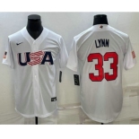 Men's USA Baseball #33 Lance Lynn 2023 White World Baseball Classic Stitched Jersey