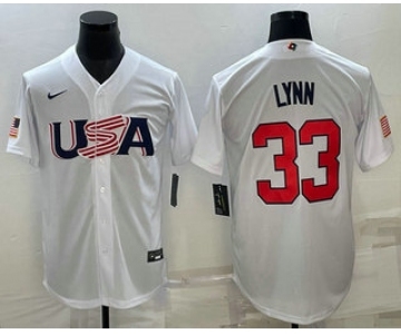 Men's USA Baseball #33 Lance Lynn 2023 White World Baseball Classic Stitched Jersey