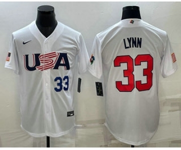 Mens USA Baseball #33 Lance Lynn Number 2023 White World Baseball Classic Stitched Jersey