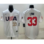 Men's USA Baseball #33 Lance Lynn Number 2023 White World Baseball Classic Stitched Jerseys