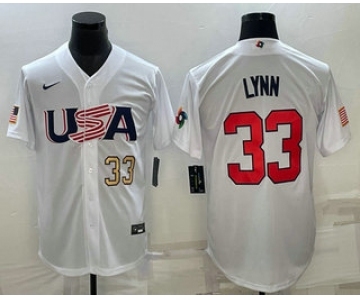 Men's USA Baseball #33 Lance Lynn Number 2023 White World Baseball Classic Stitched Jerseys