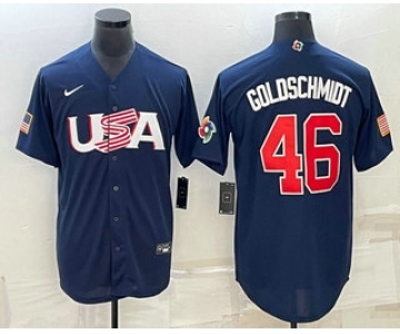 Men's USA Baseball #46 Paul Goldschmidt 2023 Navy World Baseball Classic Stitched Jersey