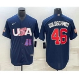 Men's USA Baseball #46 Paul Goldschmidt Number 2023 Navy World Baseball Classic Stitched Jersey