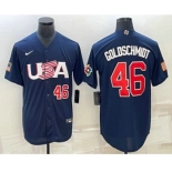 Men's USA Baseball #46 Paul Goldschmidt Number 2023 Navy World Baseball Classic Stitched Jerseys