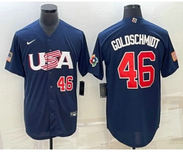 Men's USA Baseball #46 Paul Goldschmidt Number 2023 Navy World Baseball Classic Stitched Jerseys