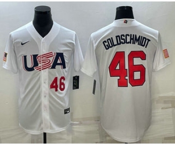 Men's USA Baseball #46 Paul Goldschmidt Number 2023 White World Baseball Classic Stitched Jerseys