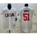 Men's USA Baseball #51 Brady Singer 2023 White World Baseball Classic Stitched Jerseys