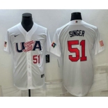 Men's USA Baseball #51 Brady Singer Number 2023 White World Baseball Classic Stitched Jersey