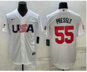 Men's USA Baseball #55 Ryan Pressly 2023 White World Baseball Classic Stitched Jerseys