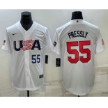 Mens USA Baseball #55 Ryan Pressly Number 2023 White World Baseball Classic Stitched Jersey