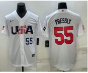 Men's USA Baseball #55 Ryan Pressly Number 2023 White World Baseball Classic Stitched Jersey