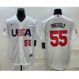 Men's USA Baseball #55 Ryan Pressly Number 2023 White World Baseball Classic Stitched Jerseys