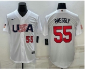 Men's USA Baseball #55 Ryan Pressly Number 2023 White World Baseball Classic Stitched Jerseys