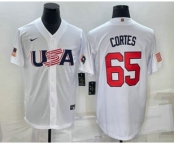 Men's USA Baseball #65 Nestor Cortes 2023 White World Classic Stitched Jersey