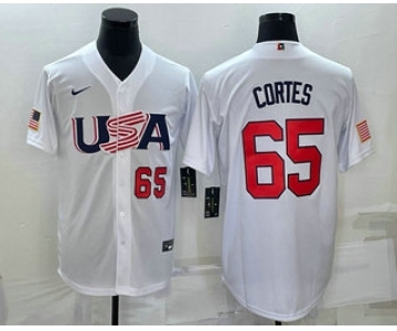 Men's USA Baseball #65 Nestor Cortes Number 2023 White World Classic Stitched Jersey