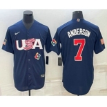 Men's USA Baseball #7 Tim Anderson 2023 Navy World Baseball Classic Stitched Jerseys