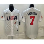 Men's USA Baseball #7 Tim Anderson 2023 White World Baseball Classic Stitched Jersey