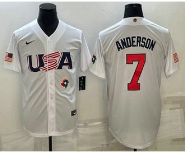 Men's USA Baseball #7 Tim Anderson 2023 White World Baseball Classic Stitched Jersey