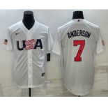 Men's USA Baseball #7 Tim Anderson 2023 White World Baseball Classic Stitched Jerseys