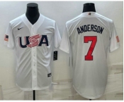 Men's USA Baseball #7 Tim Anderson 2023 White World Baseball Classic Stitched Jerseys