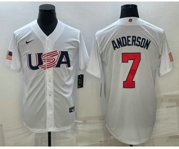 Men's USA Baseball #7 Tim Anderson 2023 White World Baseball Classic Stitched Jerseys