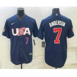 Men's USA Baseball #7 Tim Anderson Number 2023 Navy World Baseball Classic Stitched Jersey