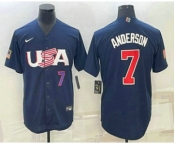 Men's USA Baseball #7 Tim Anderson Number 2023 Navy World Baseball Classic Stitched Jersey