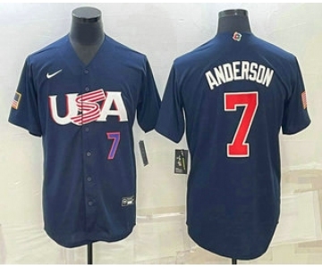 Men's USA Baseball #7 Tim Anderson Number 2023 Navy World Baseball Classic Stitched Jersey